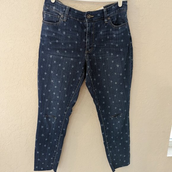 Time and Tru Star Pattern Skinny Mid Rise Jeans Size 14 NWT - Picture 1 of 4
